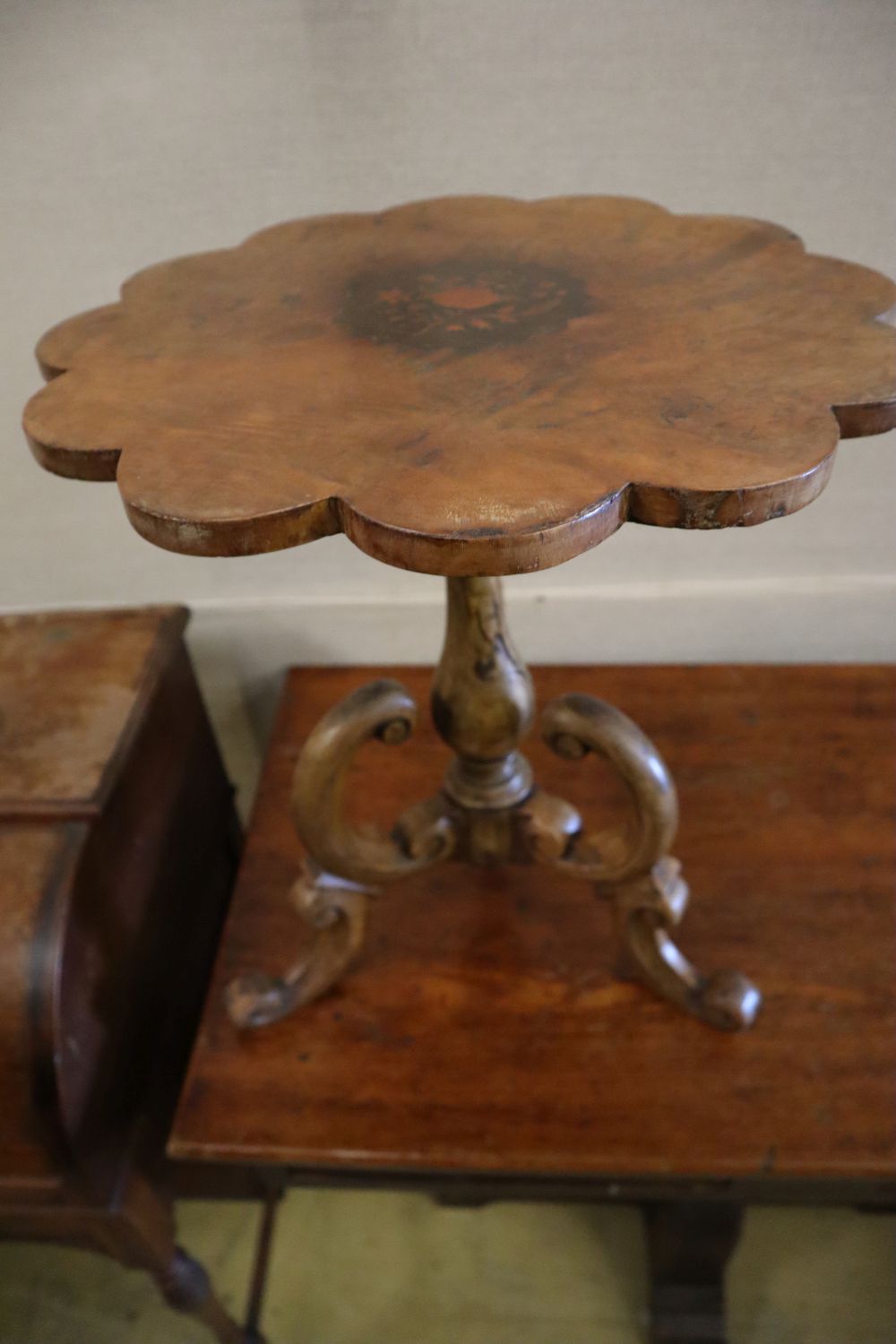 Three assorted Victorian walnut occasional tables, all reduced in height, largest diameter 53cm height 51cm